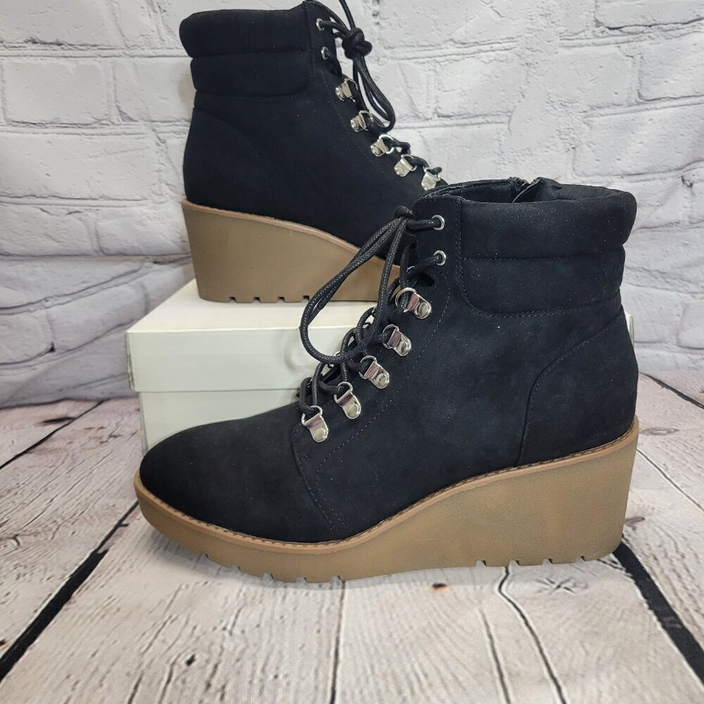 Style & Co. Womens Carmenn Faux Suede Lace-up Wedge Boots